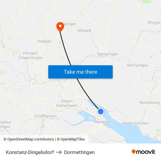 Konstanz-Dingelsdorf to Dormettingen map