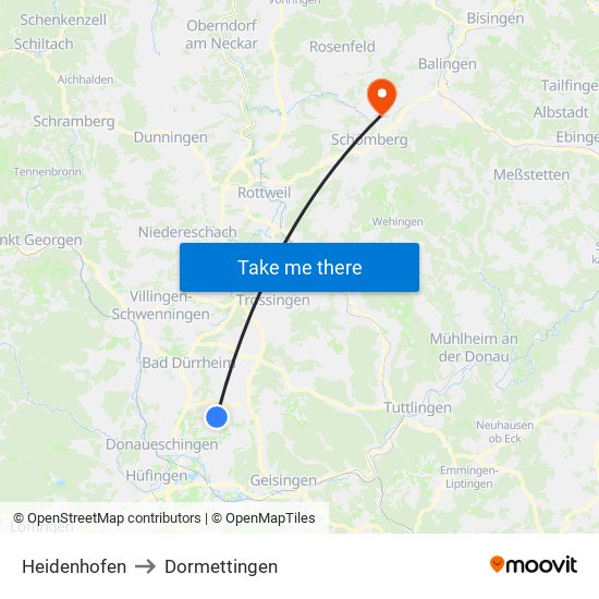 Heidenhofen to Dormettingen map