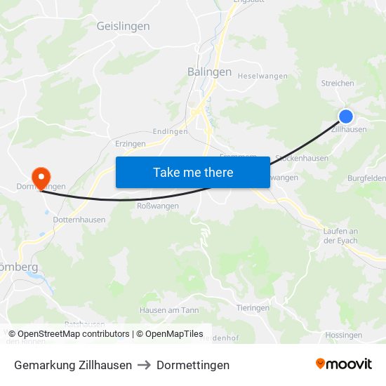 Gemarkung Zillhausen to Dormettingen map