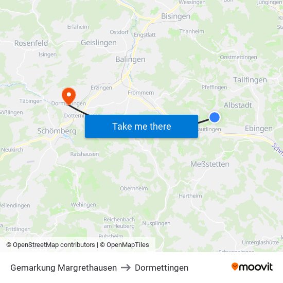 Gemarkung Margrethausen to Dormettingen map