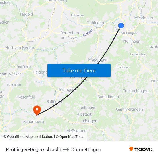 Reutlingen-Degerschlacht to Dormettingen map