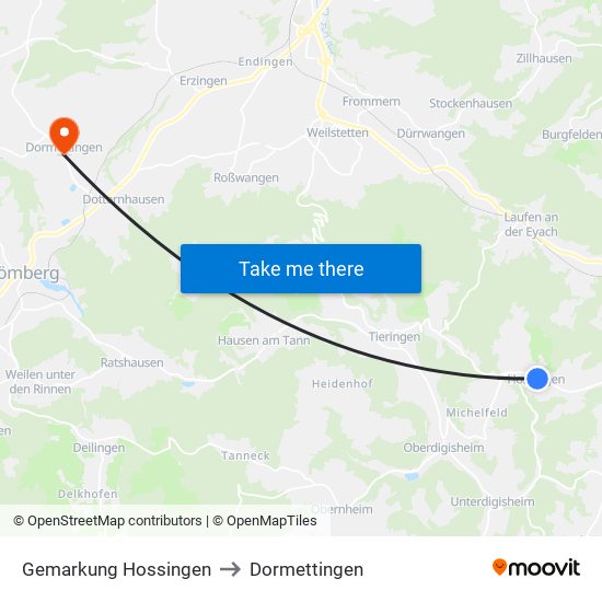 Gemarkung Hossingen to Dormettingen map