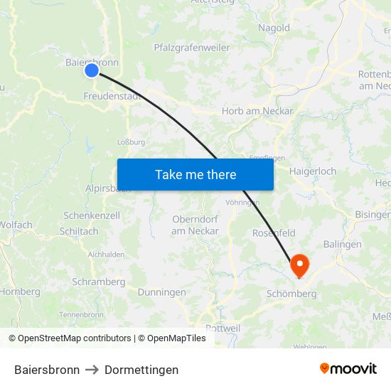 Baiersbronn to Dormettingen map