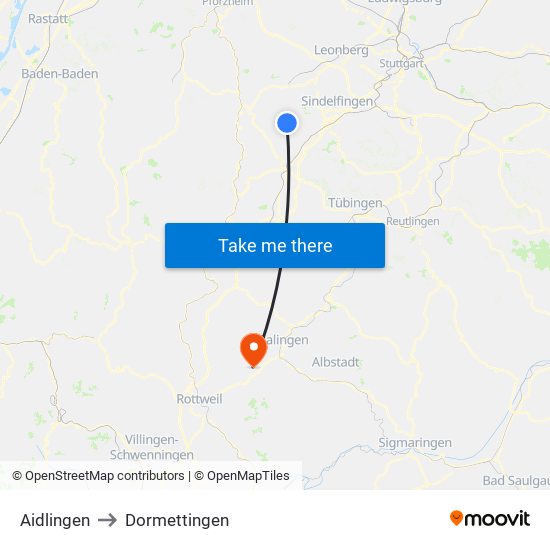 Aidlingen to Dormettingen map