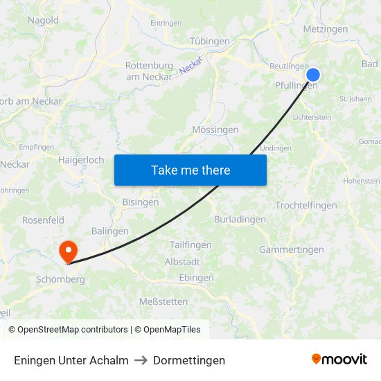 Eningen Unter Achalm to Dormettingen map