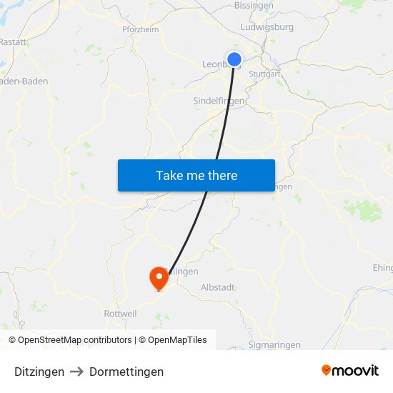 Ditzingen to Dormettingen map