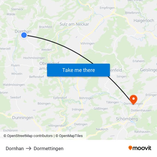 Dornhan to Dormettingen map