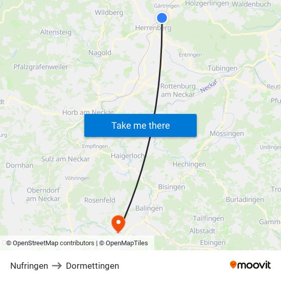 Nufringen to Dormettingen map