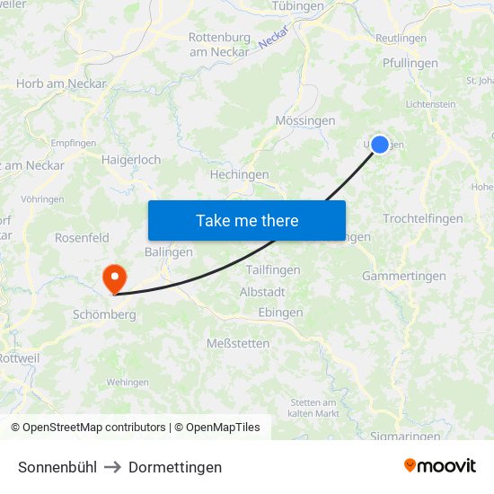 Sonnenbühl to Dormettingen map