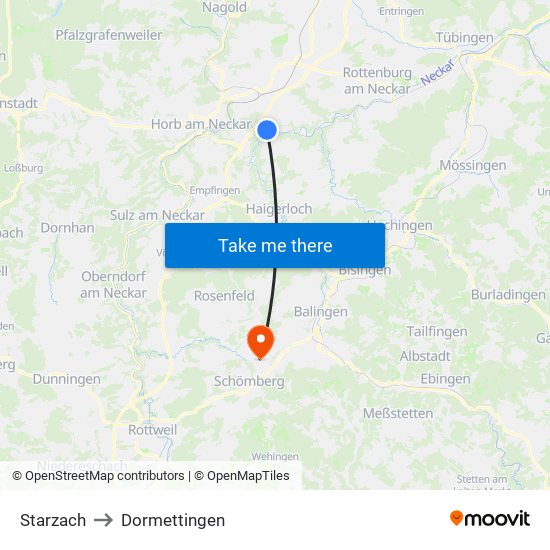 Starzach to Dormettingen map