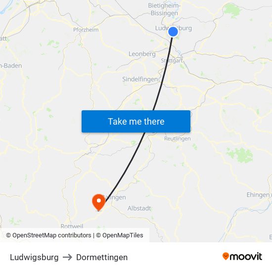 Ludwigsburg to Dormettingen map