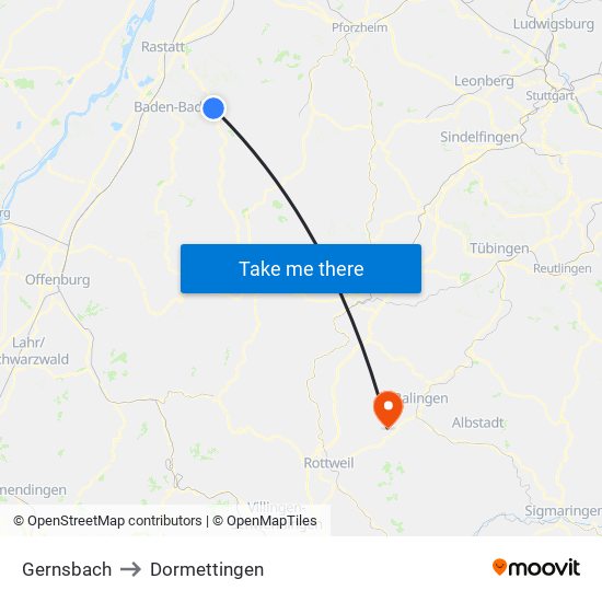 Gernsbach to Dormettingen map