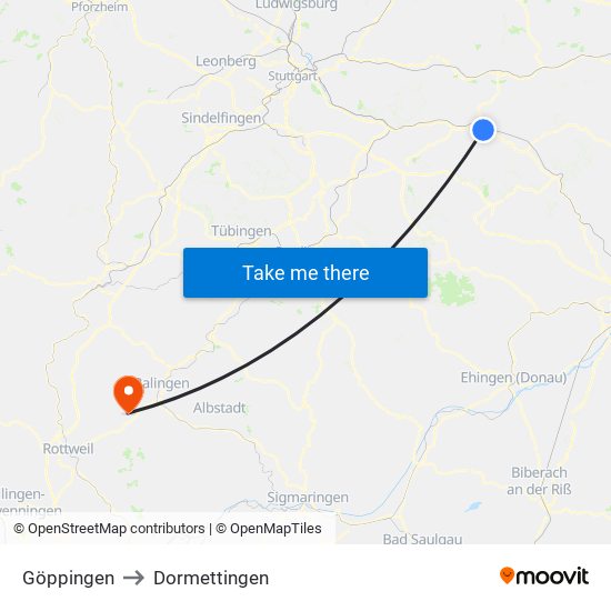 Göppingen to Dormettingen map