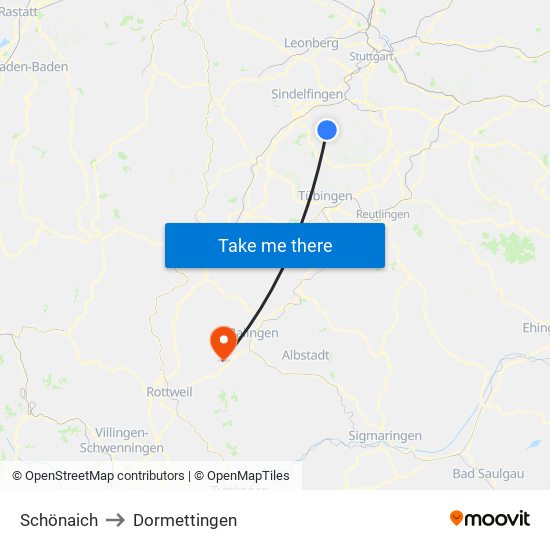 Schönaich to Dormettingen map