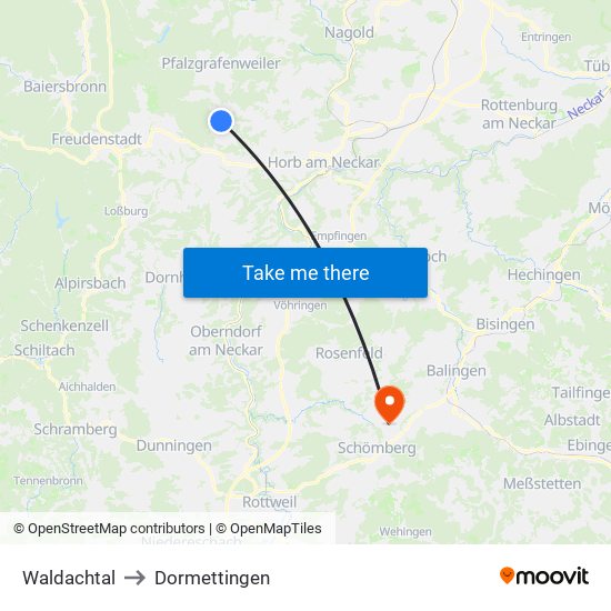 Waldachtal to Dormettingen map