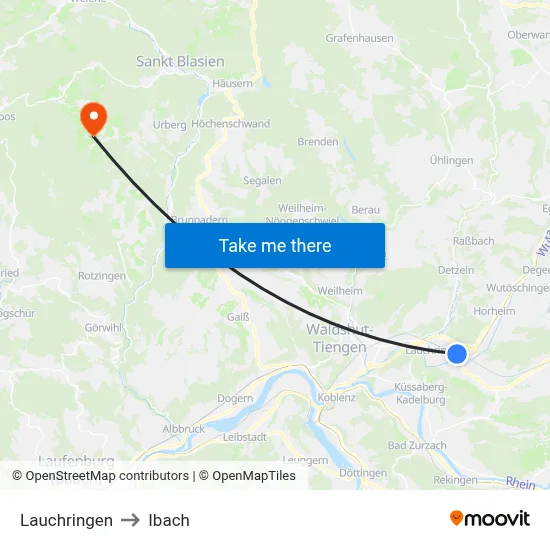 Lauchringen to Ibach map