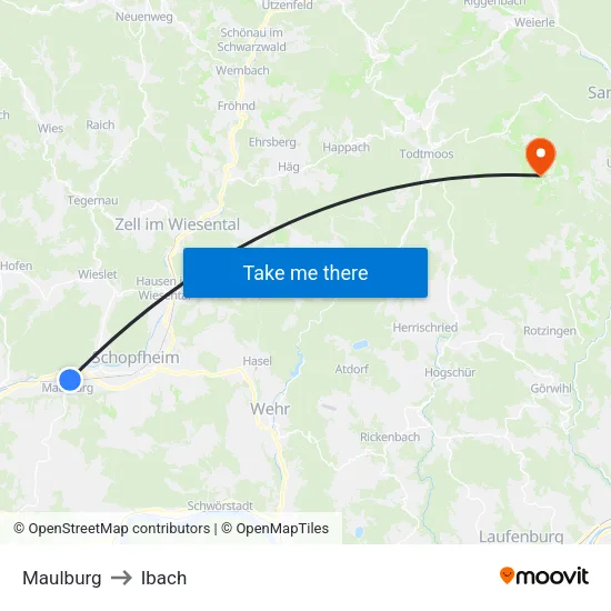 Maulburg to Ibach map