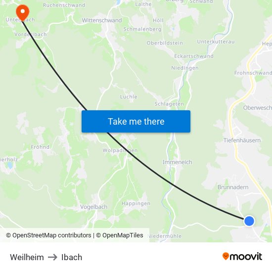 Weilheim to Ibach map