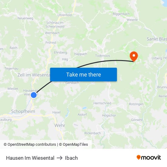 Hausen Im Wiesental to Ibach map