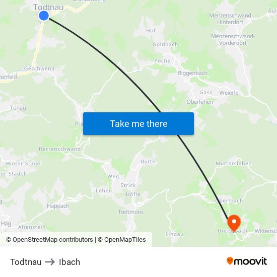 Todtnau to Ibach map