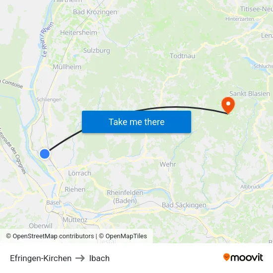 Efringen-Kirchen to Ibach map