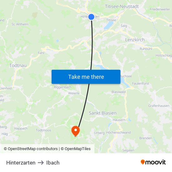 Hinterzarten to Ibach map