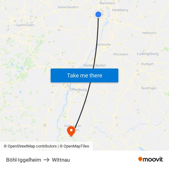 Böhl-Iggelheim to Wittnau map