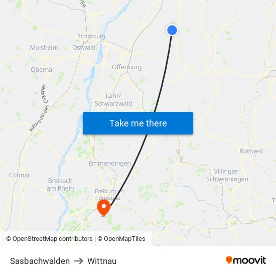 Sasbachwalden to Wittnau map