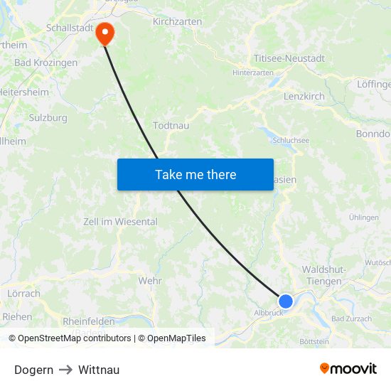 Dogern to Wittnau map