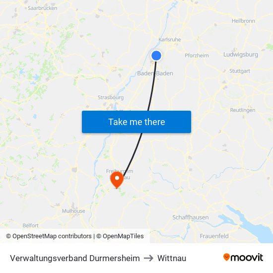 Verwaltungsverband Durmersheim to Wittnau map