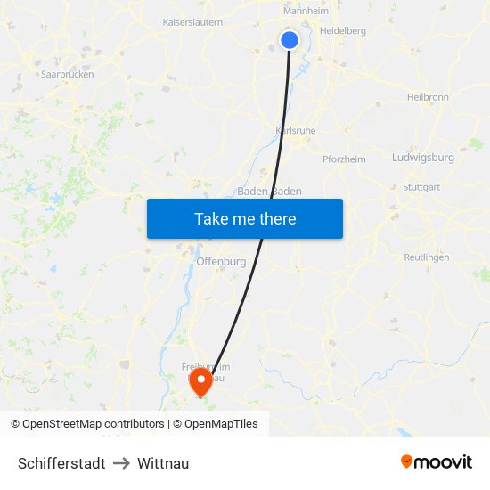 Schifferstadt to Wittnau map