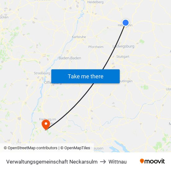 Verwaltungsgemeinschaft Neckarsulm to Wittnau map