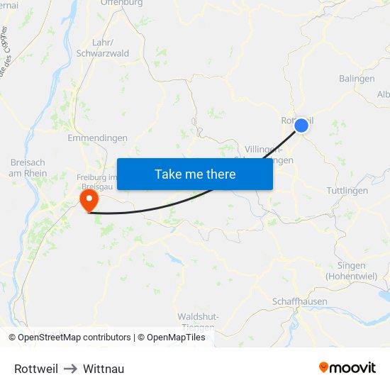 Rottweil to Wittnau map