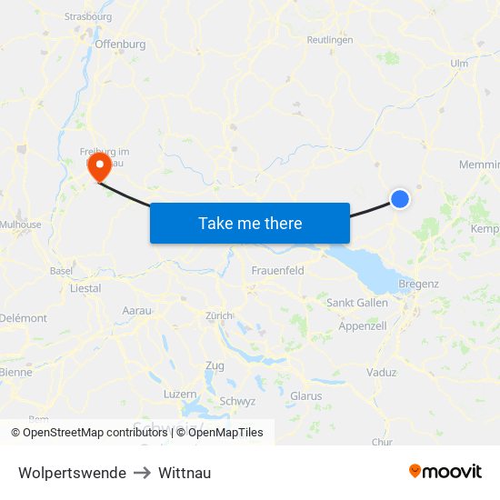 Wolpertswende to Wittnau map