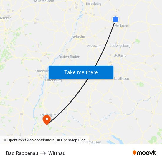 Bad Rappenau to Wittnau map