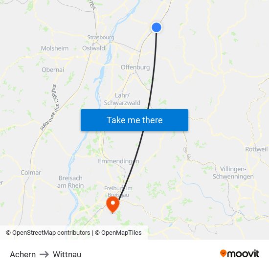 Achern to Wittnau map