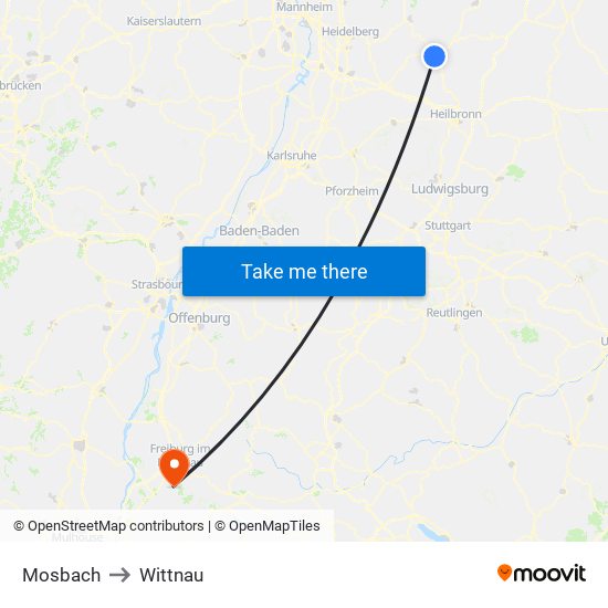 Mosbach to Wittnau map