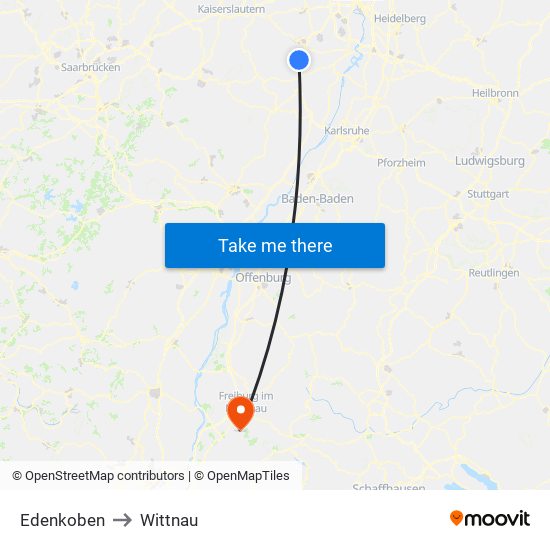 Edenkoben to Wittnau map