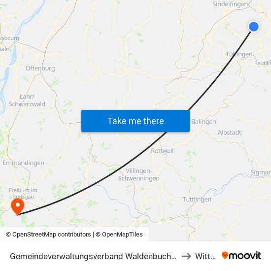 Gemeindeverwaltungsverband Waldenbuch/Steinenbronn to Wittnau map