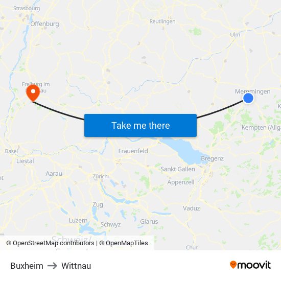Buxheim to Wittnau map