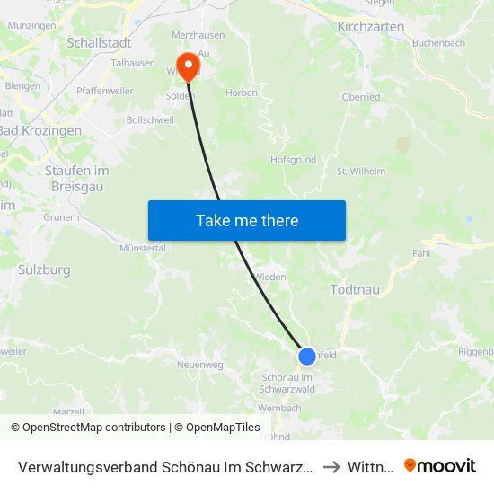 Verwaltungsverband Schönau Im Schwarzwald to Wittnau map