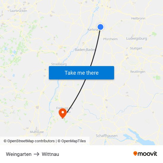 Weingarten to Wittnau map