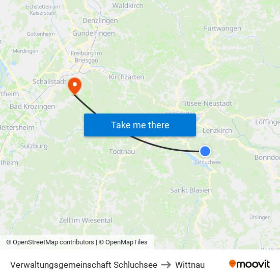 Verwaltungsgemeinschaft Schluchsee to Wittnau map