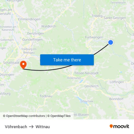 Vöhrenbach to Wittnau map