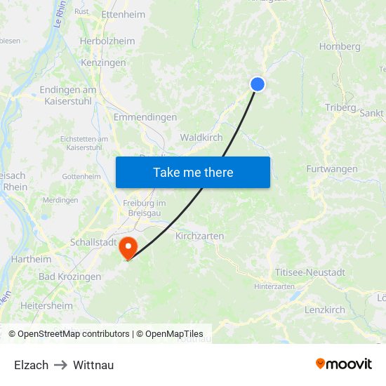 Elzach to Wittnau map