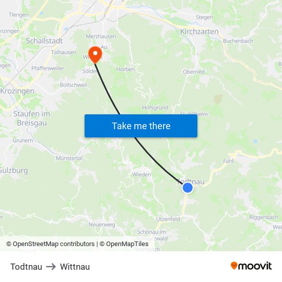 Todtnau to Wittnau map