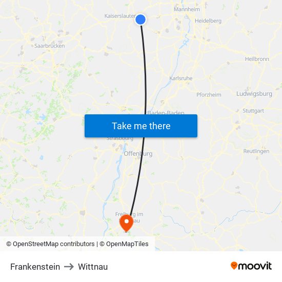 Frankenstein to Wittnau map