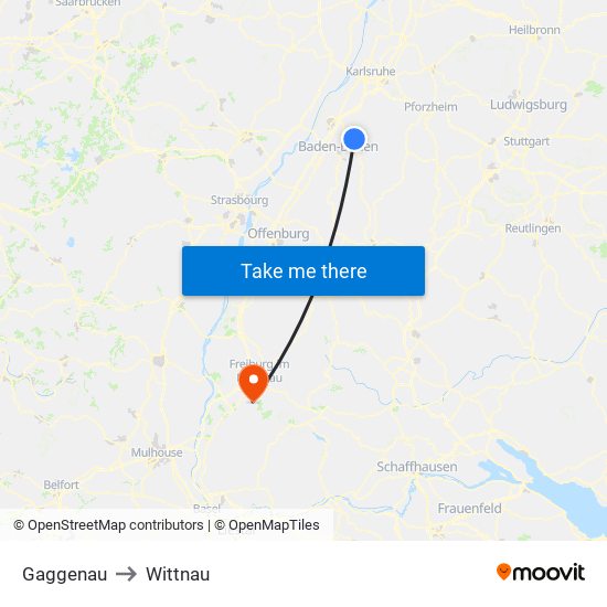 Gaggenau to Wittnau map