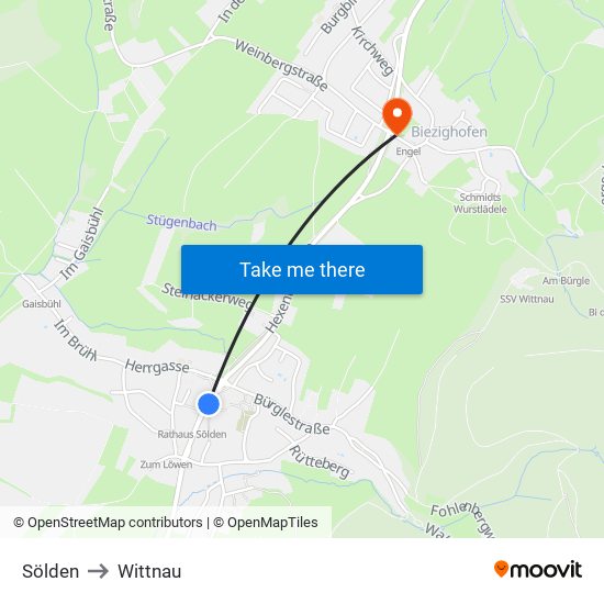 Sölden to Wittnau map