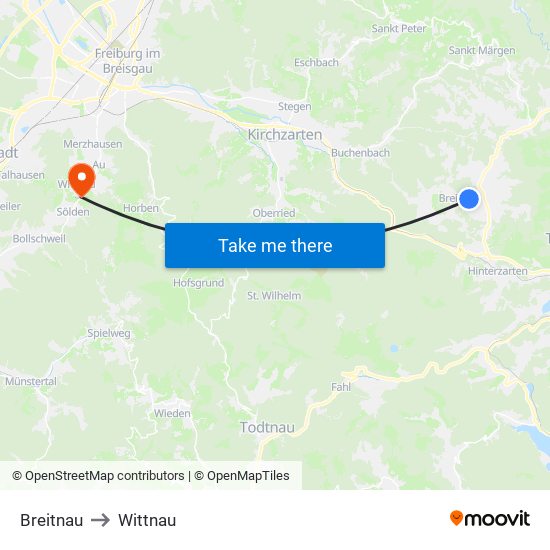 Breitnau to Wittnau map